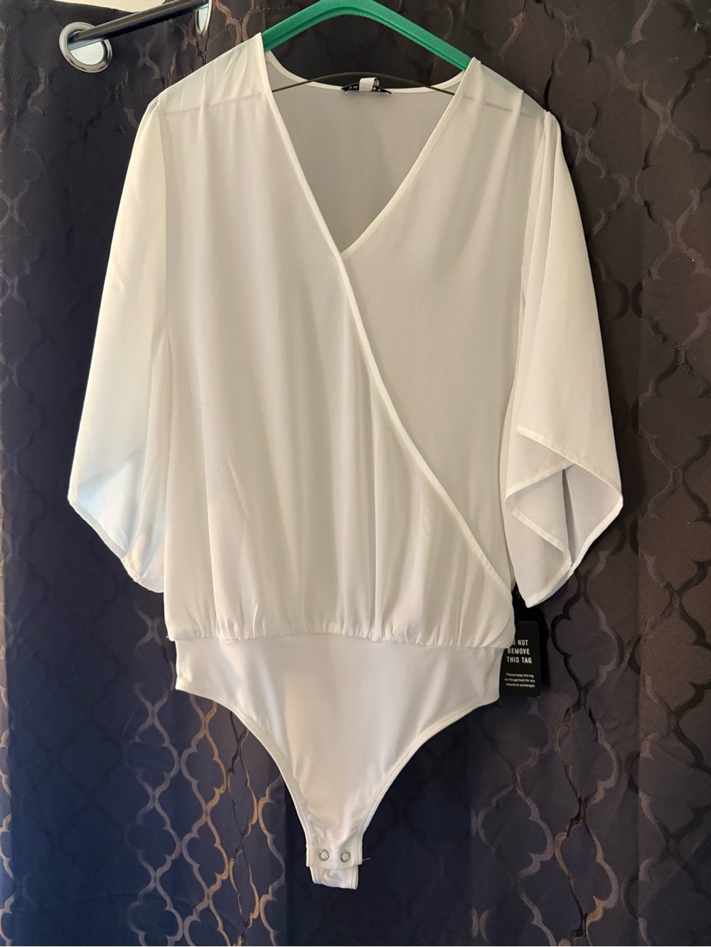 NWT Express women’s White V-Neck flowy faux Wrap thong Bodysuit size Small $49